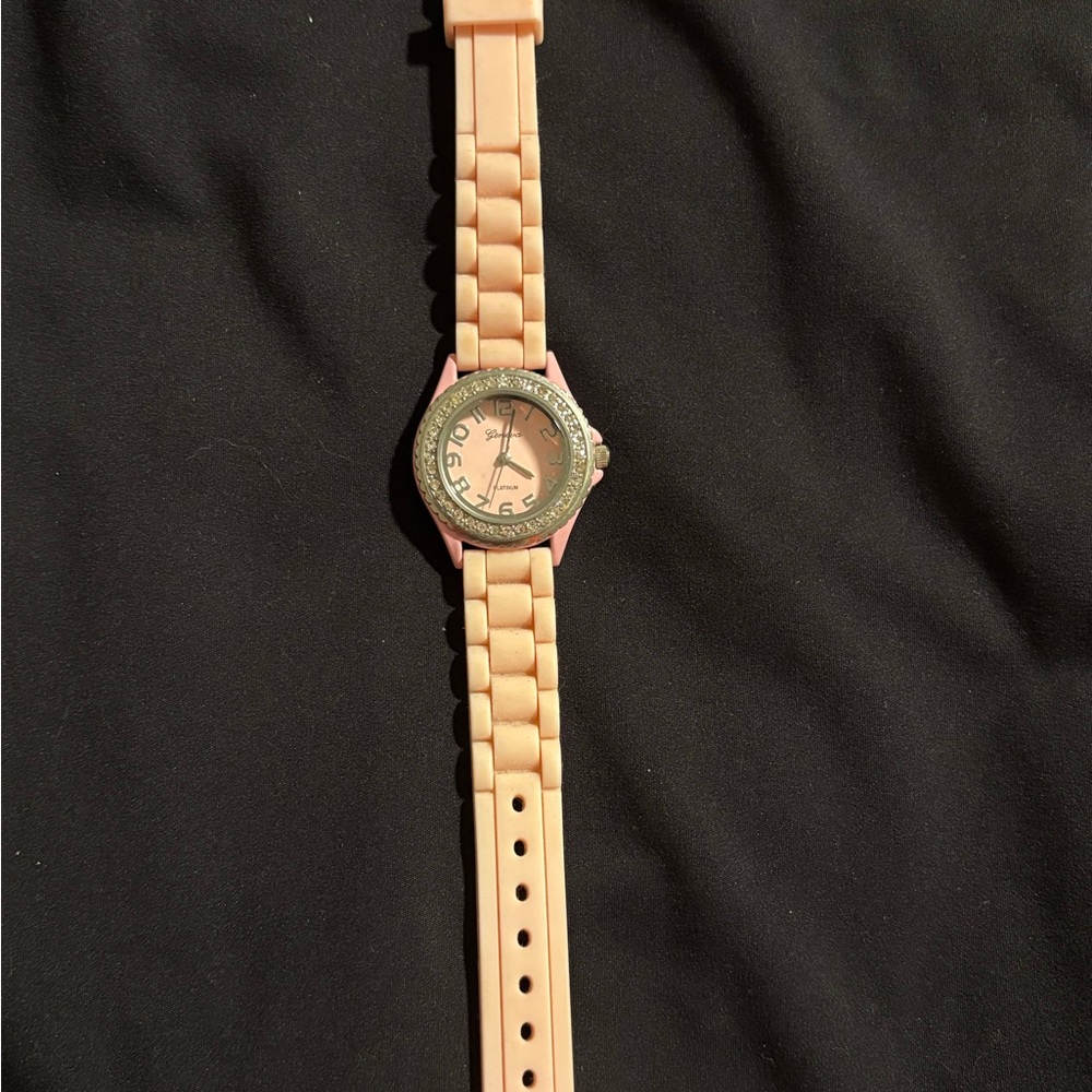 Pink Analog Watch with Beaded Strap